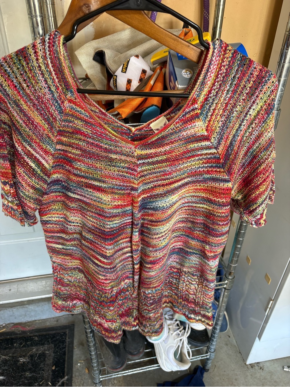 Faded Glory Multicolor Knit V‑Neck Short Sleeve Top